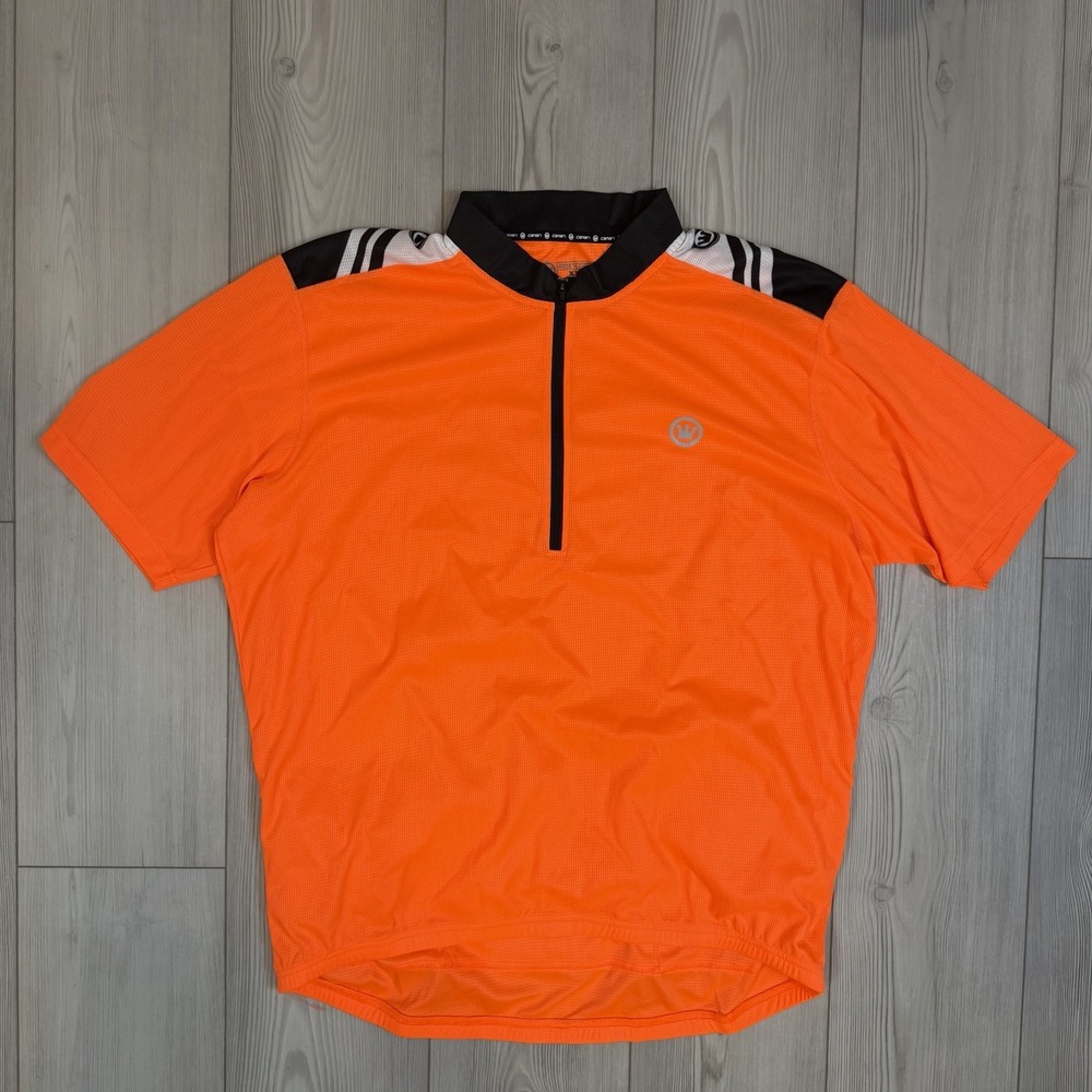 CANARI Cycling Jersey XXL HIVIZ Neon Orange 1/4Zip Short Sleeve Wicking Mesh
